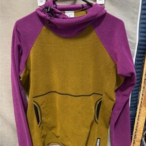 Melanzana Microgrid Hoodie in Purple and light brown
